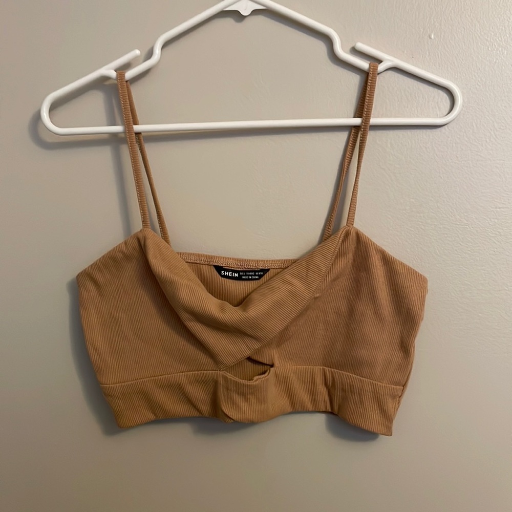 SHEIN tan twist crop top, size L